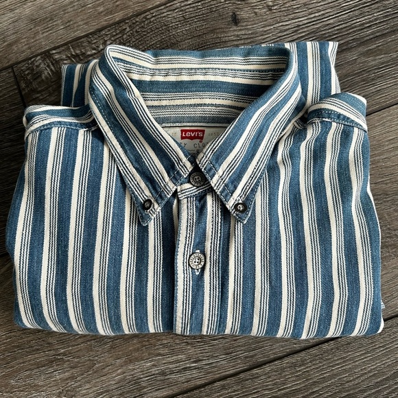 Levi’s 90s Blue Striped Button-Up Shirt | Authentic Jeanswear Rare Vintage Find - Picture 10 of 12
